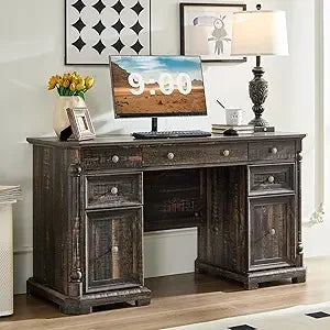 55 Inch Executive Desk with 7 Drawers and Built-In USB Outlet