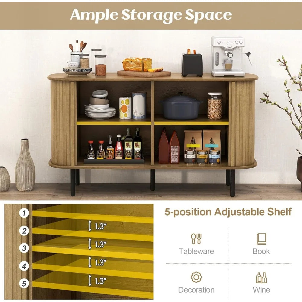 Buffet Cabinet Storage Mid Century Modern Sideboard with Tambour Doors