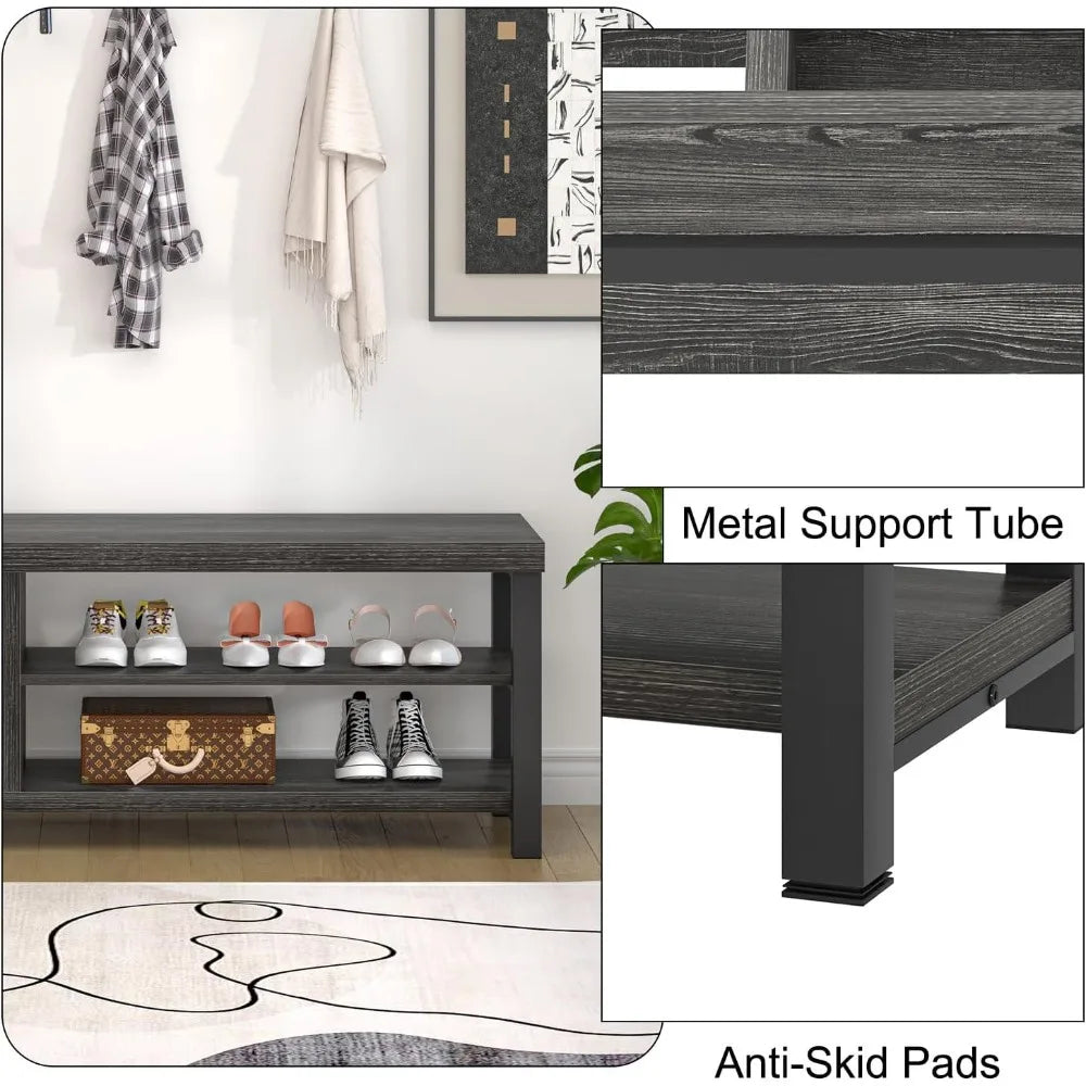 Entryway Bench with Shoe Storage Rustic Wooden Hallway Furniture