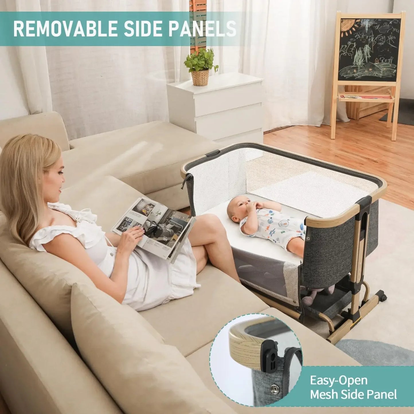 3 in 1 Baby Bassinet Bedside Sleeper Cradle with Storage Easy Assemble