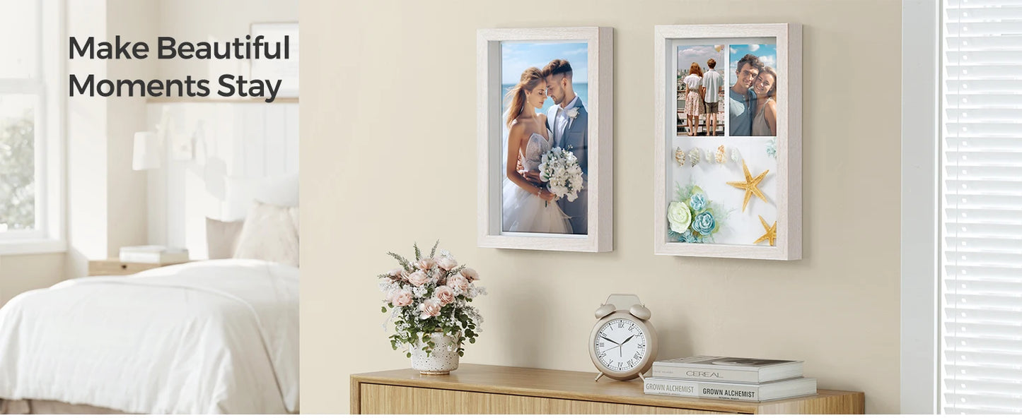 Ljustra Shadow Box Frame Set of 2 Memory Display Case for Desk Wall Decor