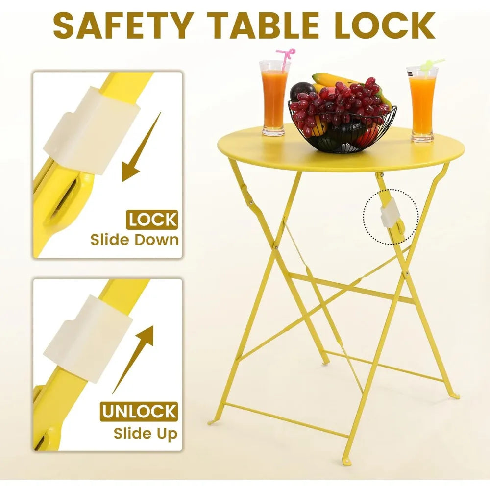 Outdoor 3 Piece Patio Bistro Set Folding Table Chairs Space Saving