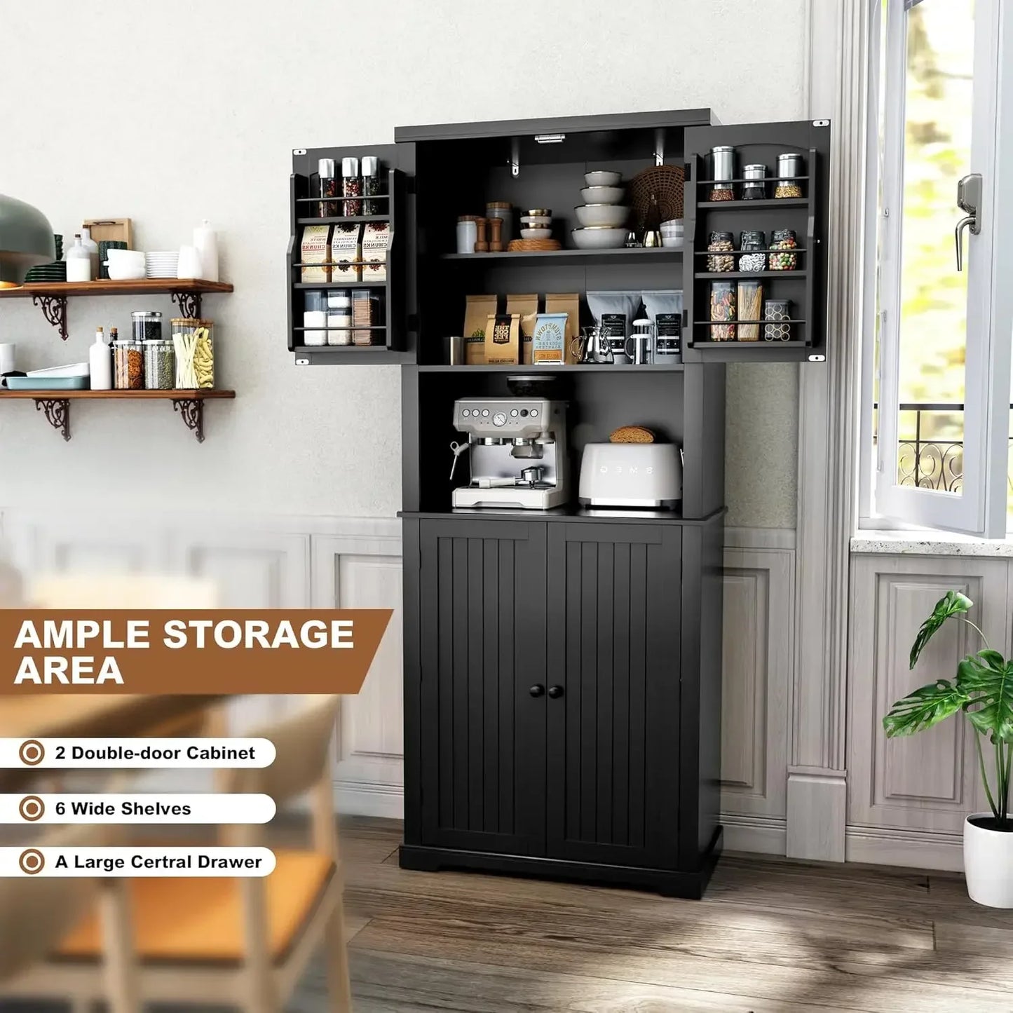 Ljustra 72 Inch Kitchen Pantry Storage Cabinet Freestanding Larder Cupboard