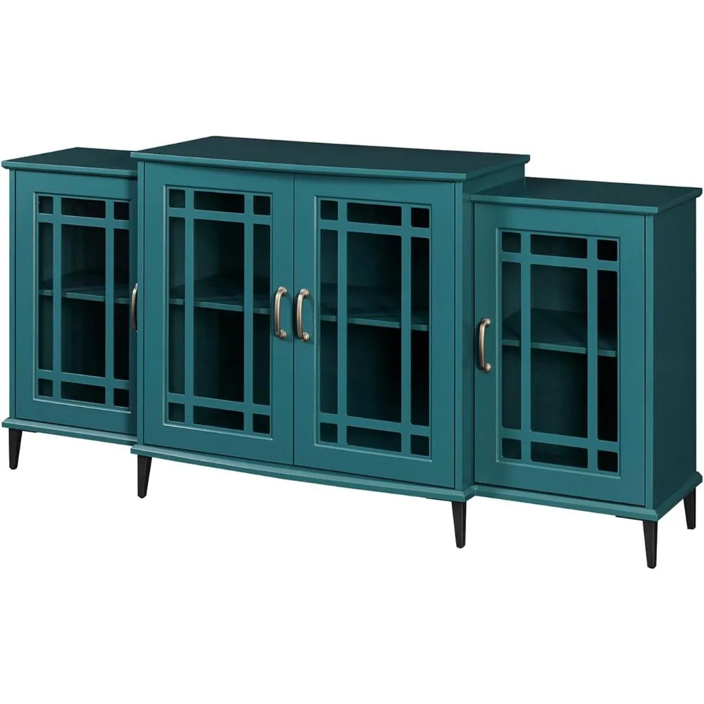 62 Inch Vintage Buffet Sideboard Cabinet Retro Console Table with Glass Doors