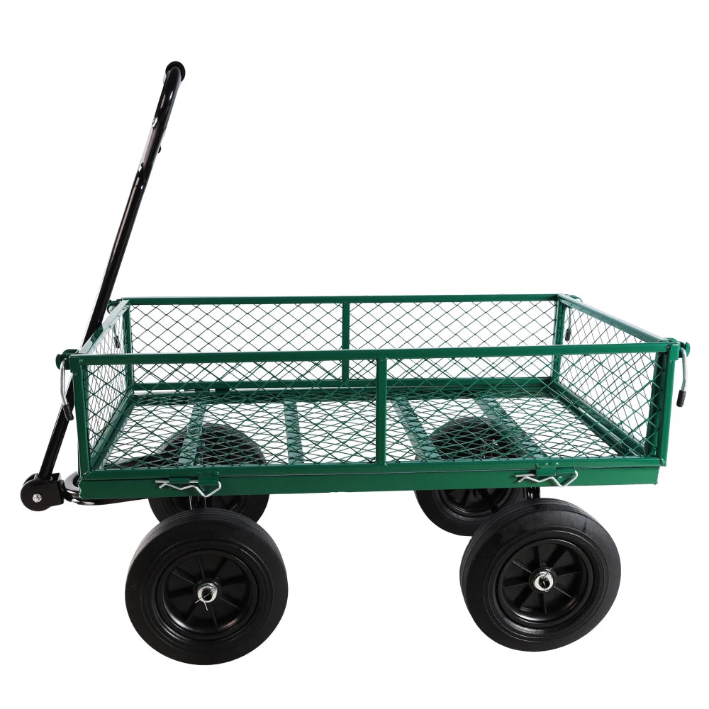 Green Solid Wheel Garden Wagon Cart for Easy Firewood Transport
