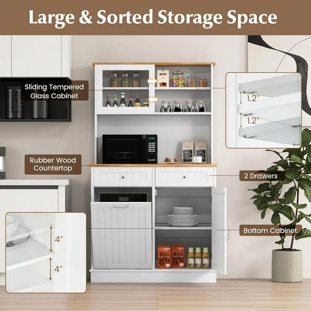 68 Inch Tall Kitchen Pantry Cabinet Buffet with Sliding Glass Door