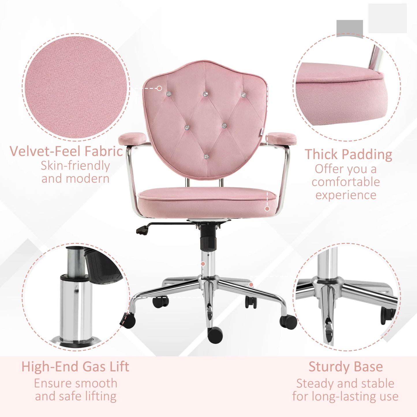 Ljustra Cute Velvet Office Chair Swivel Adjustable Pink Home Furniture