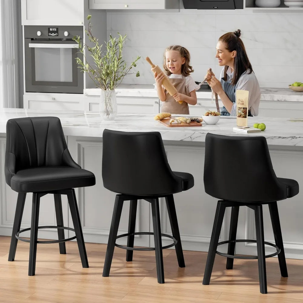 Counter Height Swivel Bar Stool Set of 4 Upholstered PU Leather