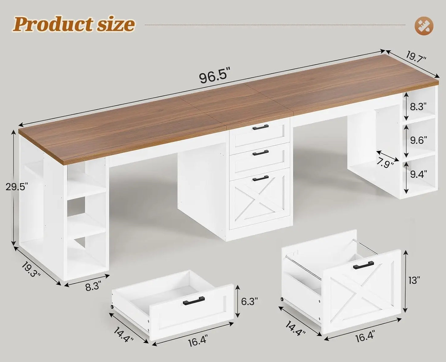 96.5 Inch Computer Desk for 2 Person Home Office Gaming Writing Desk