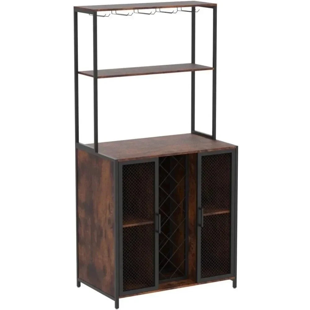 Wine Bar Cabinet with LED Lights Adjustable Shelves Industrial Coffee Bar
