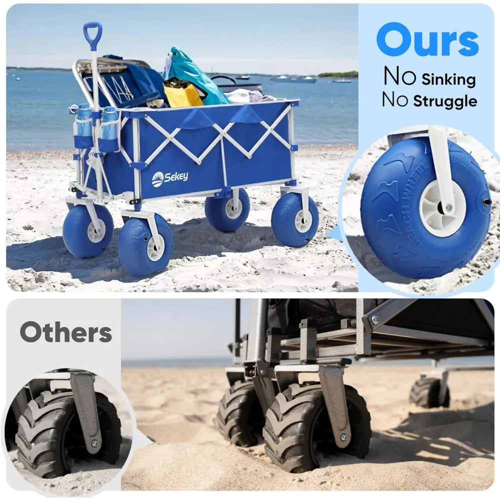 Heavy Duty Beach Wagon 440lb Capacity Oversized Foldable Cart