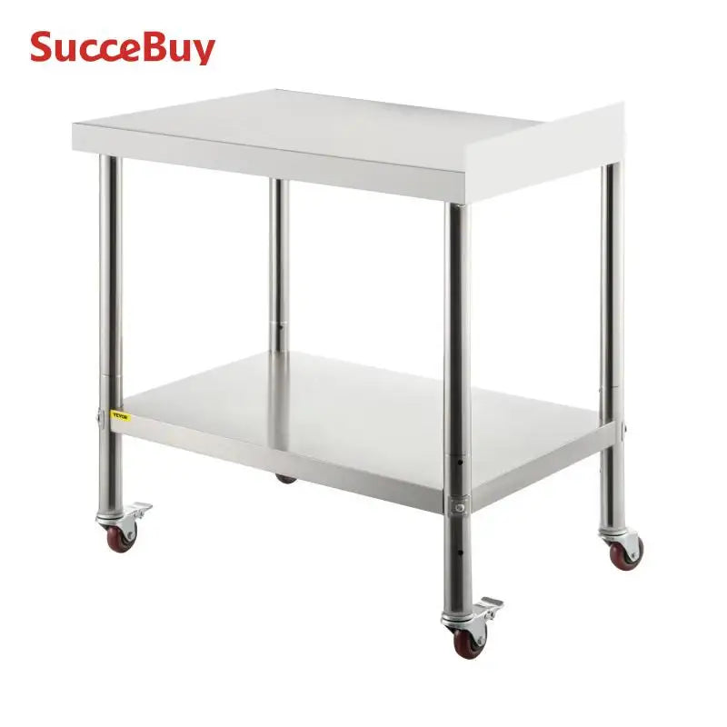 Heavy Duty Stainless Steel Kitchen Prep Table with Backsplash and Casters