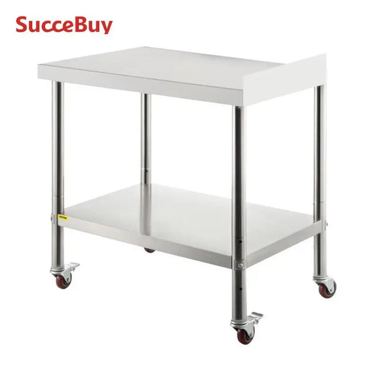 Heavy Duty Stainless Steel Kitchen Prep Table with Backsplash and Casters
