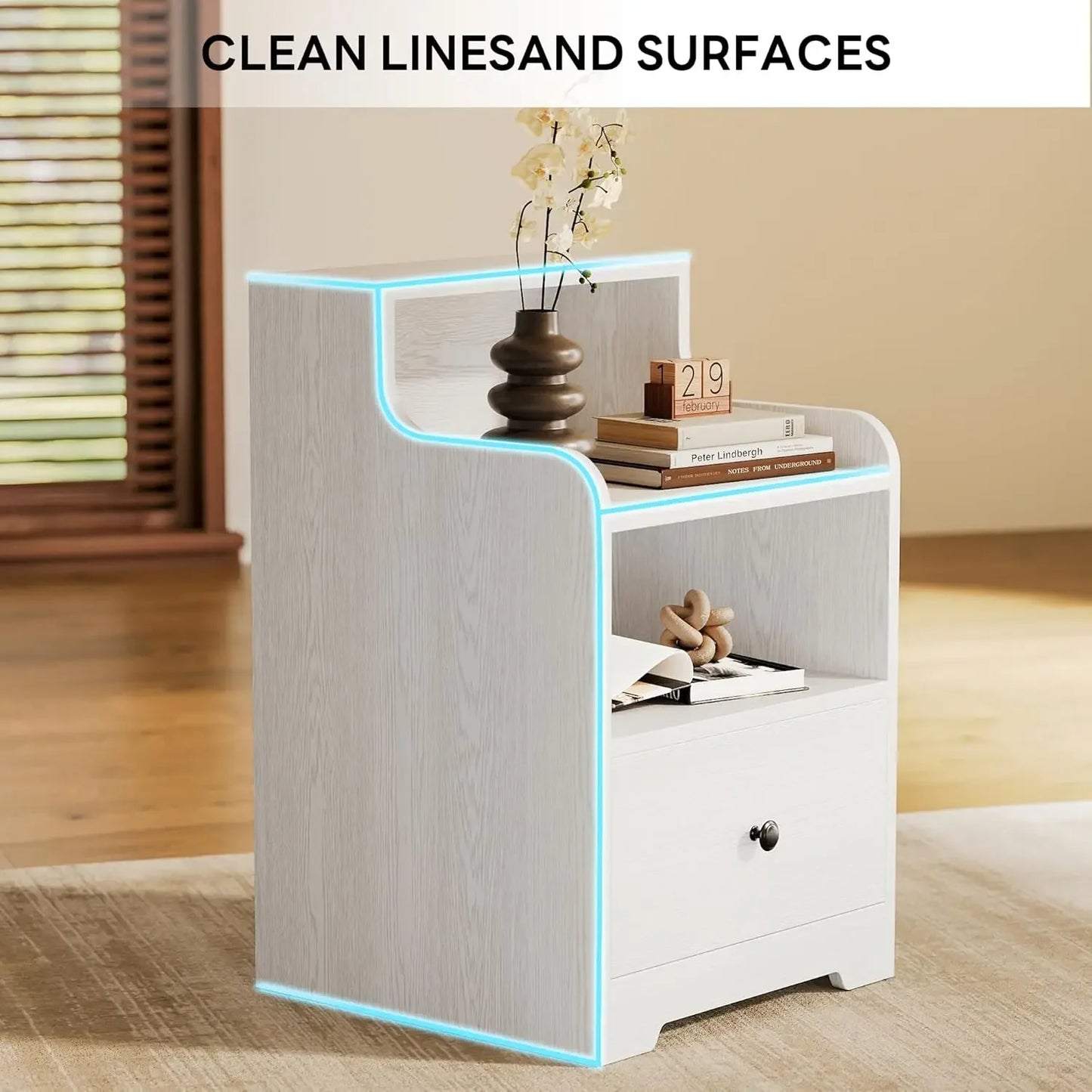 Modern Nightstand with Drawer Open Shelf Bedside Table Storage