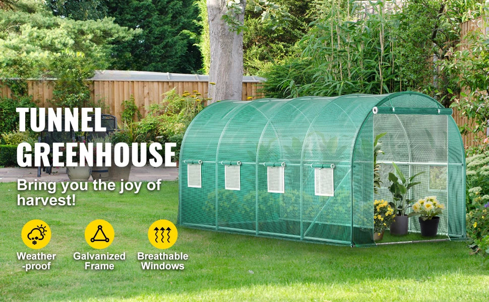 SucceBuy Walk-in Tunnel Greenhouse Galvanized Frame Waterproof Cover