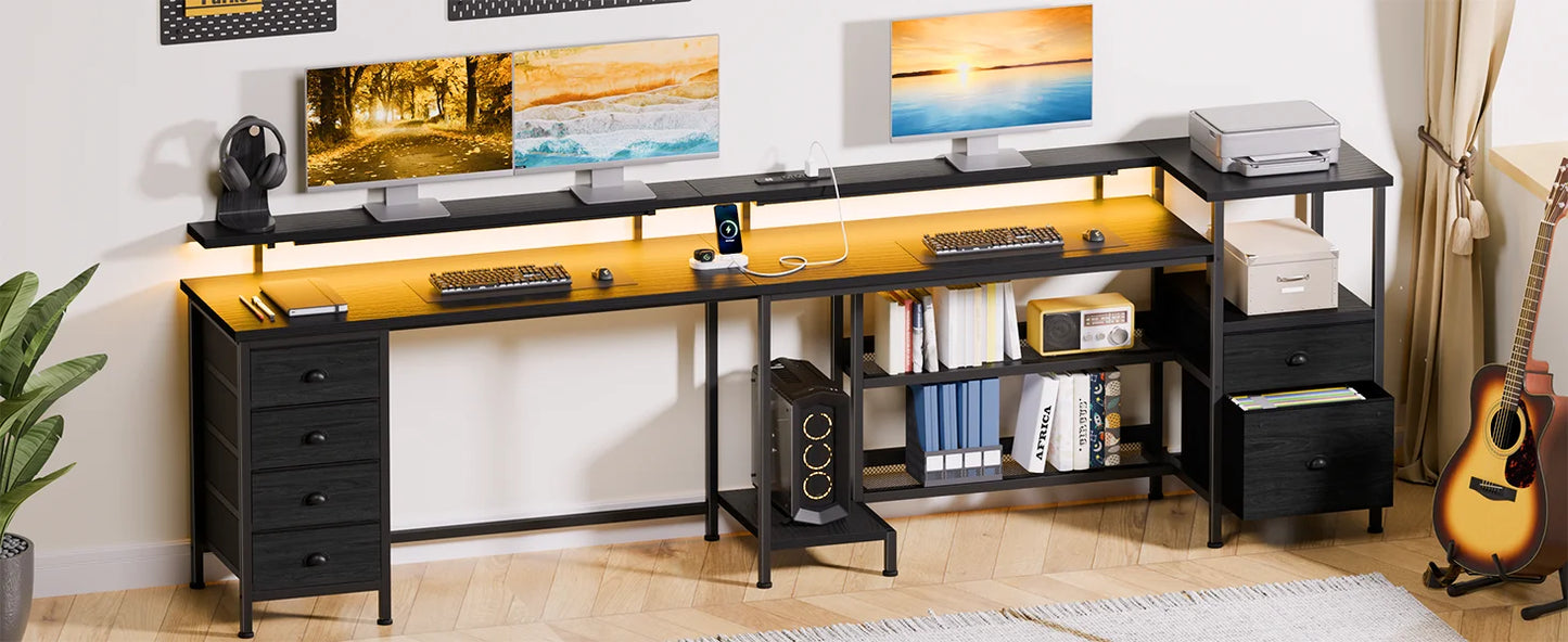 Ljustra 67 Inch Office Desk with Power Sockets LED Lights Adjustable Storage