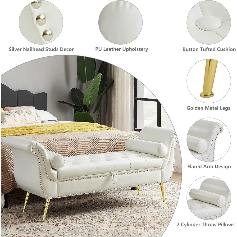 Ljustra PU Leather Storage Ottoman Bench 66.53" Modern End of Bed