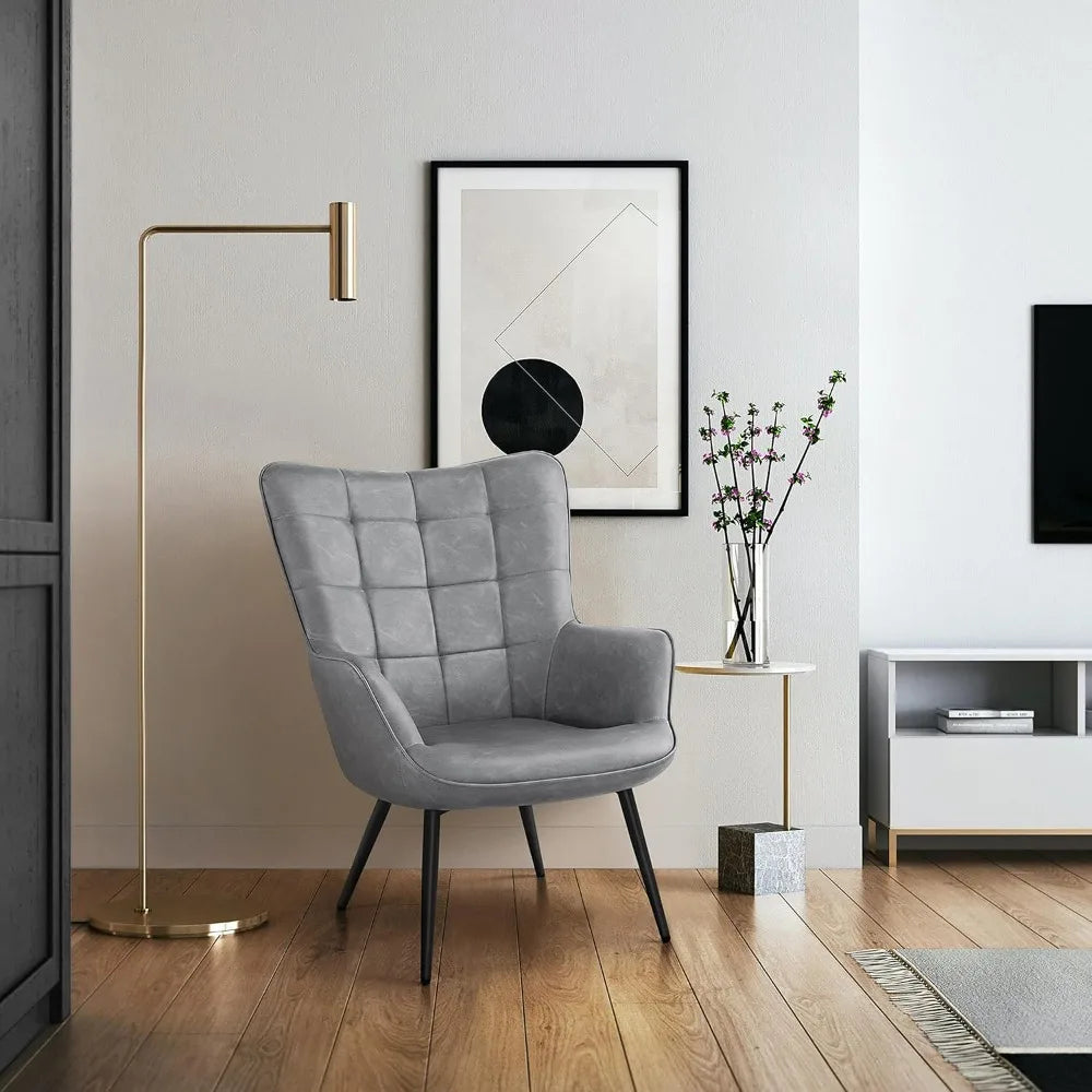 Living Room Faux Leather Accent Chair Tufted Armchair for Home Office