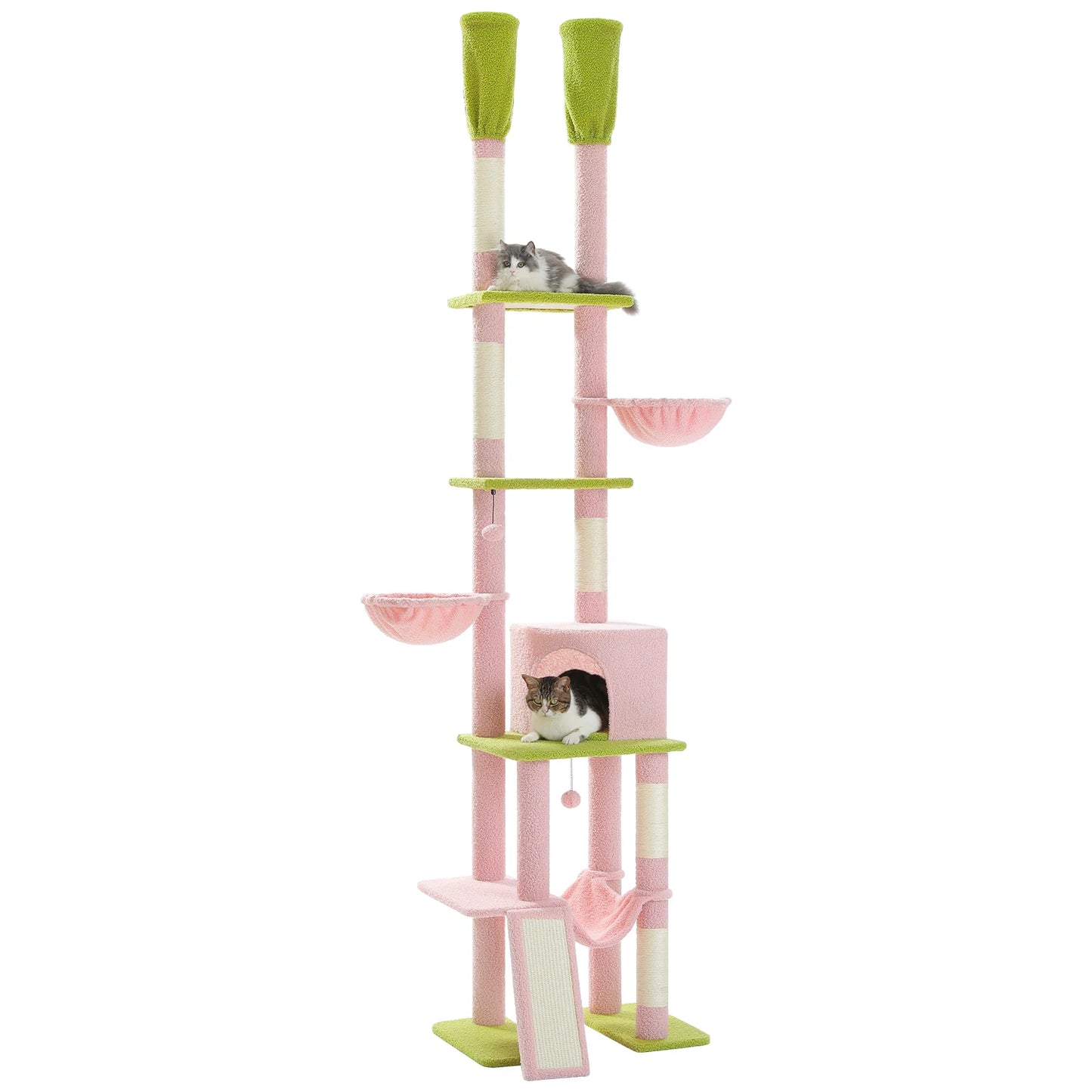 Cactus Cat Tree Floor to Ceiling Cat Tower 7 Tiers with Hammocks and Scratching Posts