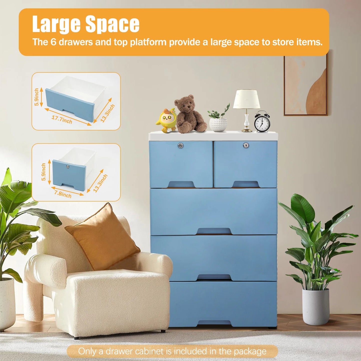 Blue Closet 6 Drawer Dresser Storage Tower Organizer Unit Home Office