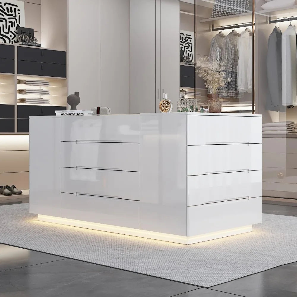 Armoire Bedroom Island LED Light Glass Tabletop Storage Organizer