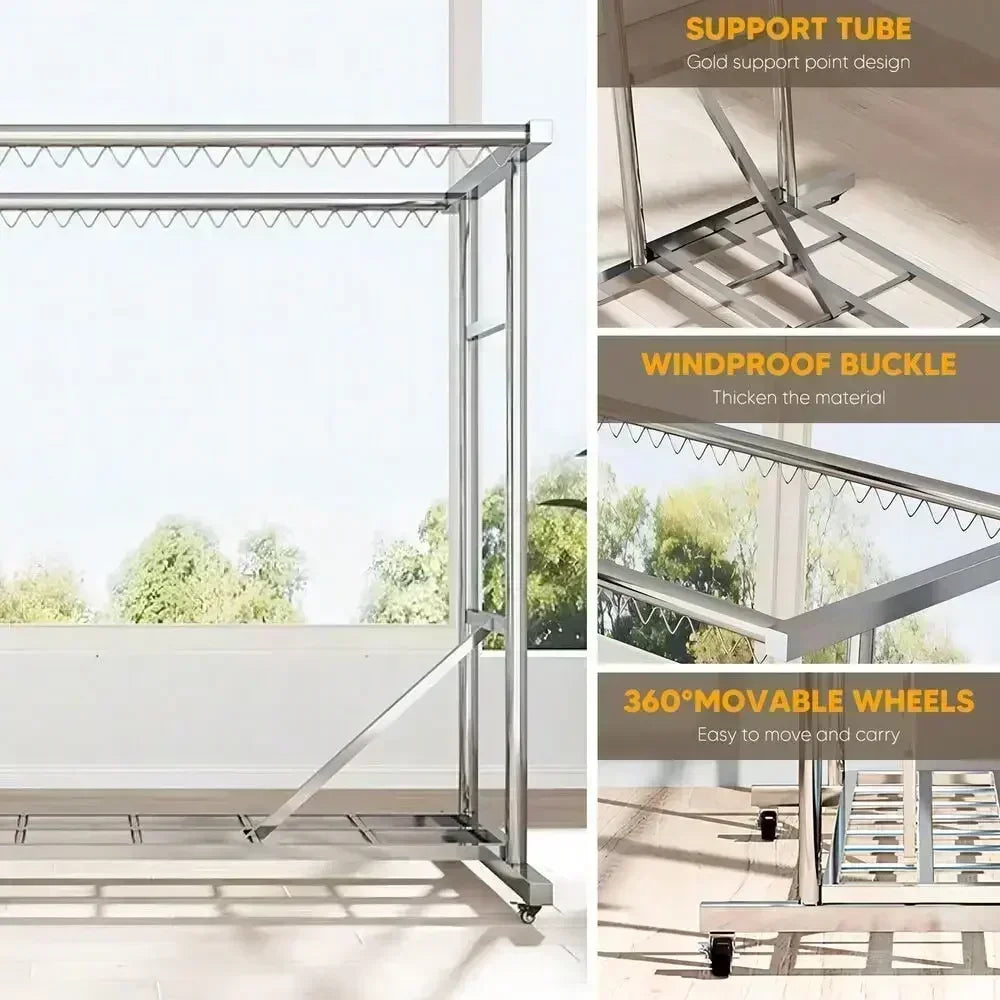 Heavy Duty Clothing Rack 1000LBS Rolling Garment Rack Double Rod
