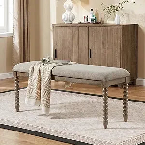 Upholstered Bench for Bedroom Entryway Vintage Wood Legs Ottoman