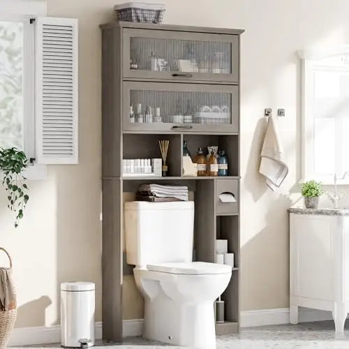 Vabches Over the Toilet Storage Cabinet Bathroom Organizer Wooden Rack
