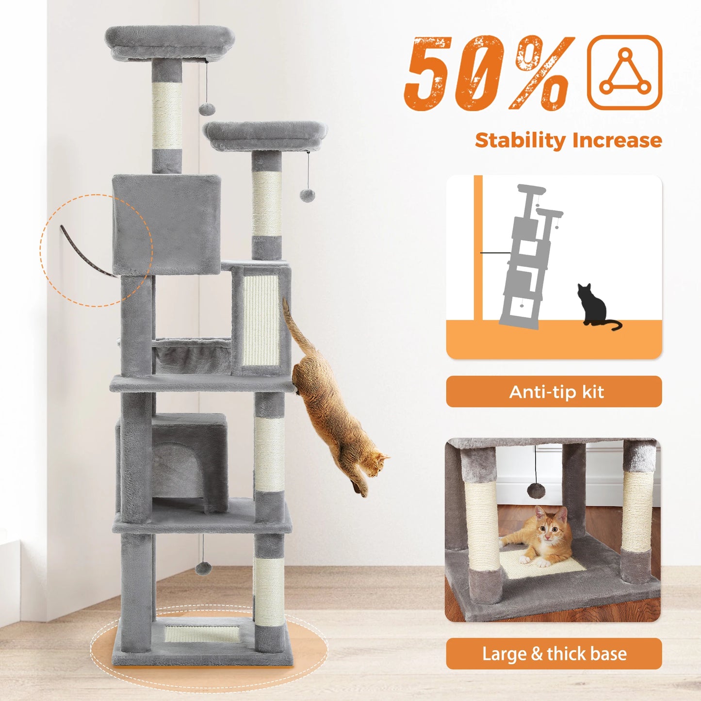 Multi-Level Cat Tree Indoor Tower with Scratching Posts Hammock Condo