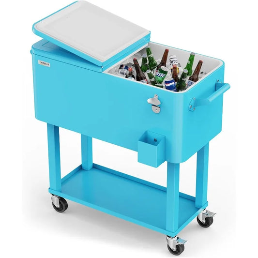 Ljustra 80 Quart Rolling Ice Chest Portable Cooler Cart with Shelf