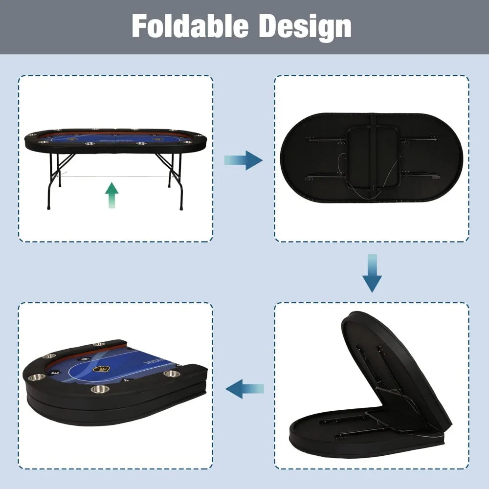 Poker Table for 10 Players 84 Inch Foldable with Stainless Steel Cup Holders