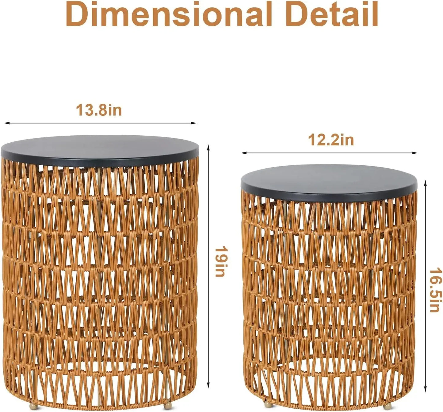 Outdoor Side Table with Dimmable Light Remote Control 2-Pack