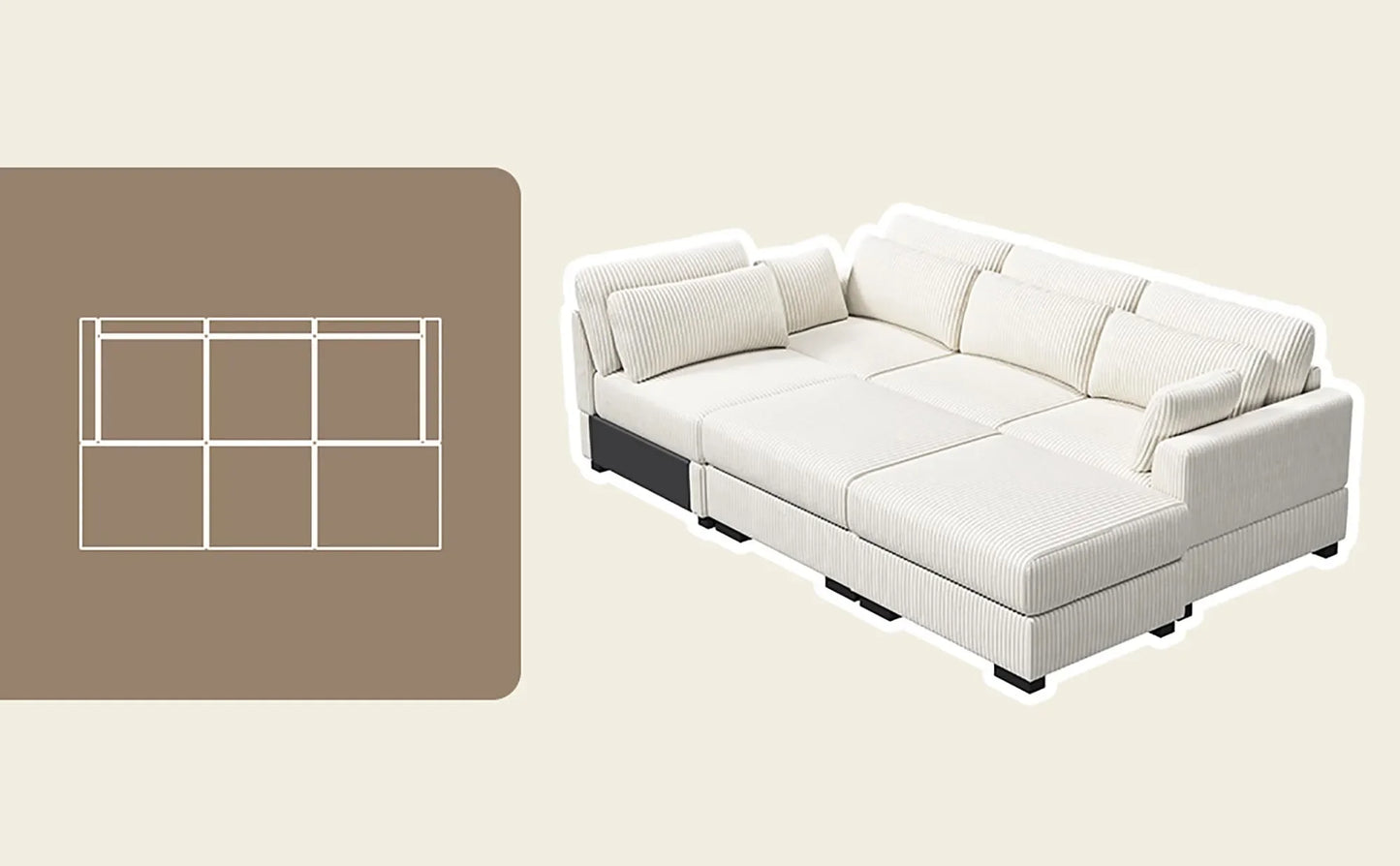 Corduroy Modular Sectional Sofa Modern Cloud Couch Living Room Furniture