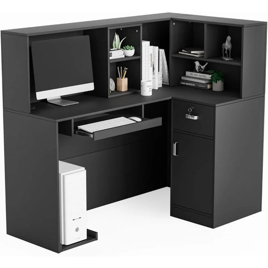 Modern Reception Desk with Moveable Shelves and Lockable Drawers
