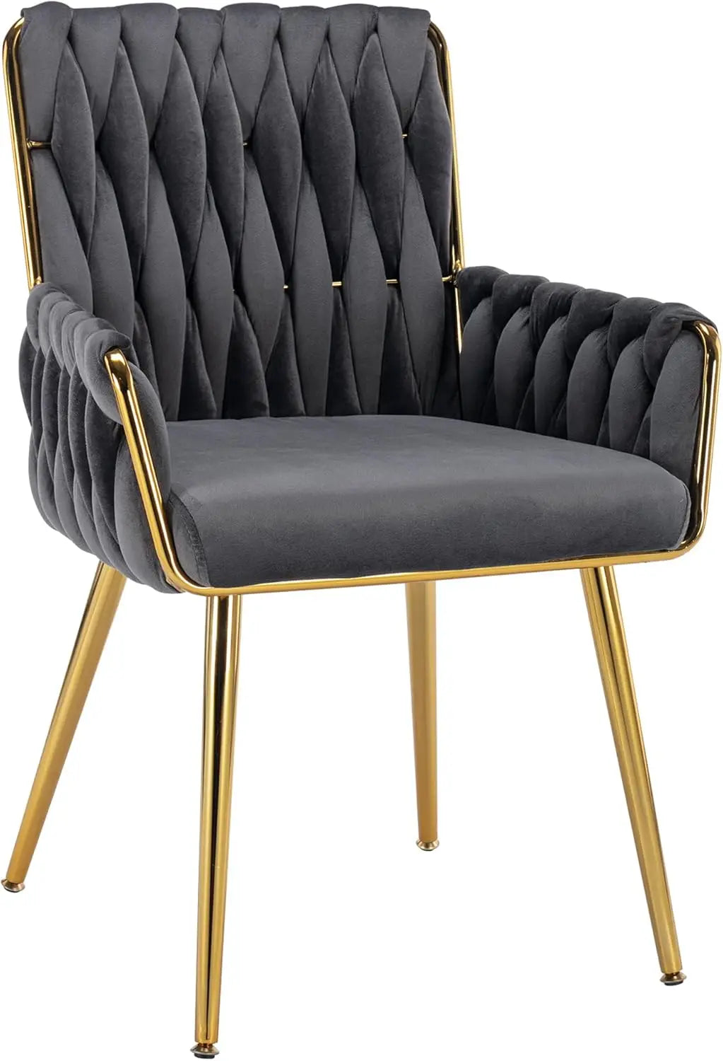 Office Desk Chair No Wheels Woven Velvet Vanity Chair Gold Metal Legs