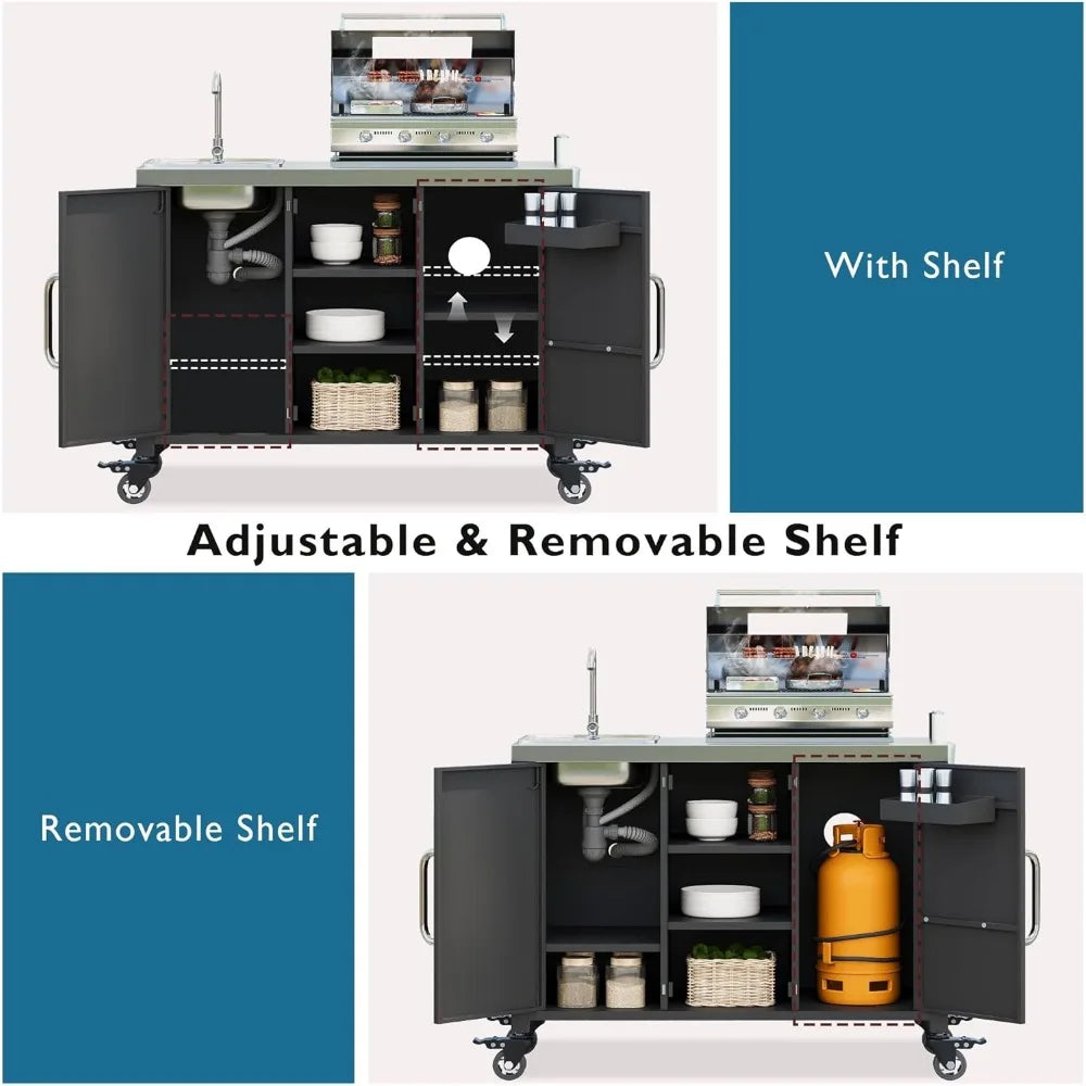 Kitchen Island Sink Metal Grill Cart 55 Inch Outdoor Bar Station