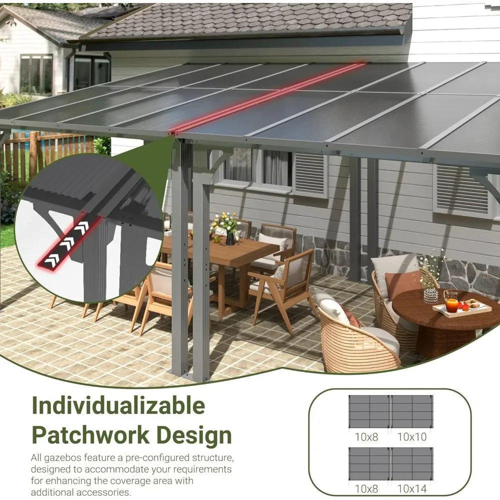 10x14 FT Wall Mounted Gazebo Aluminum Pergola Outdoor Shade Clearance