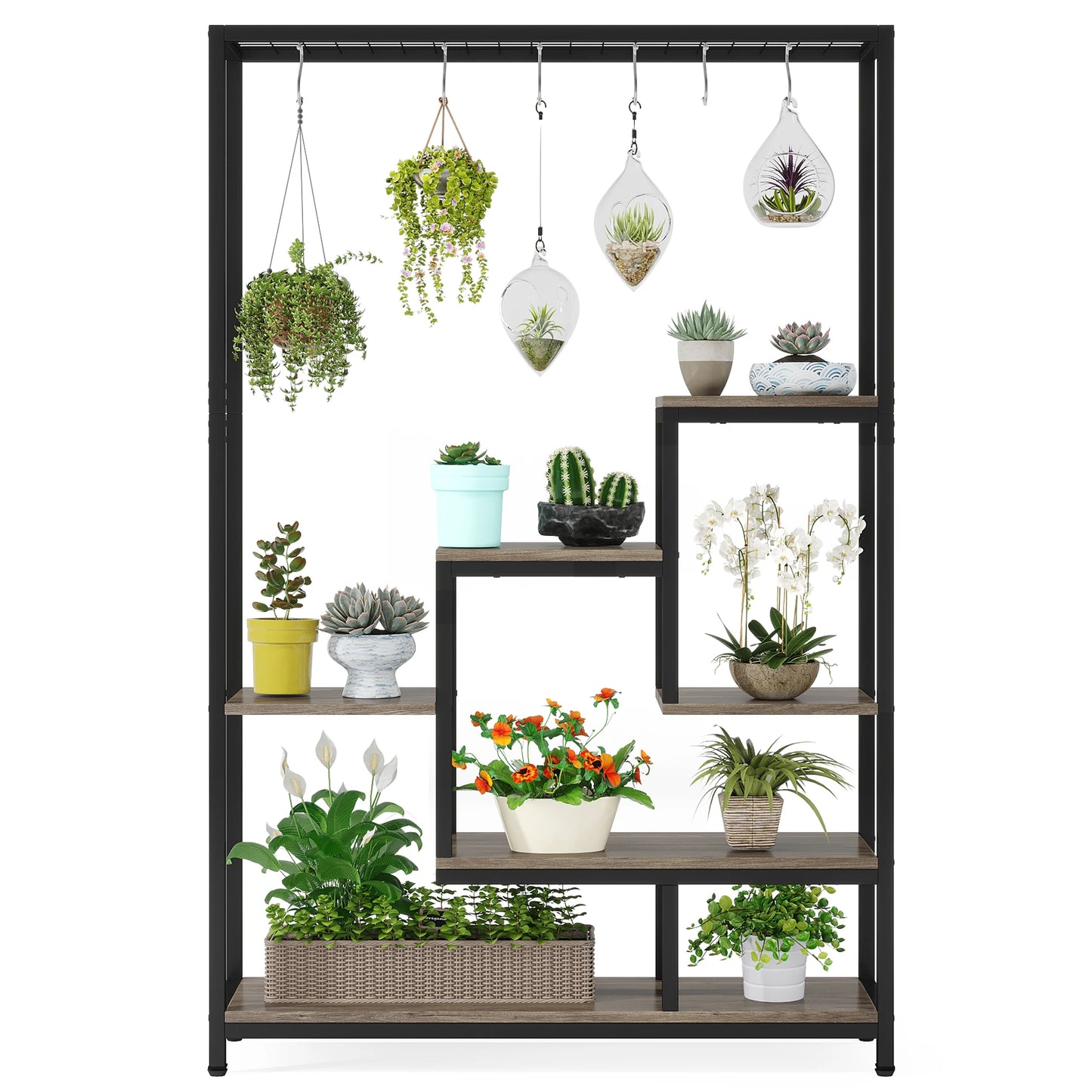 Ljustra 5 Tier Tall Indoor Plant Stand Shelf with Hanging Hooks