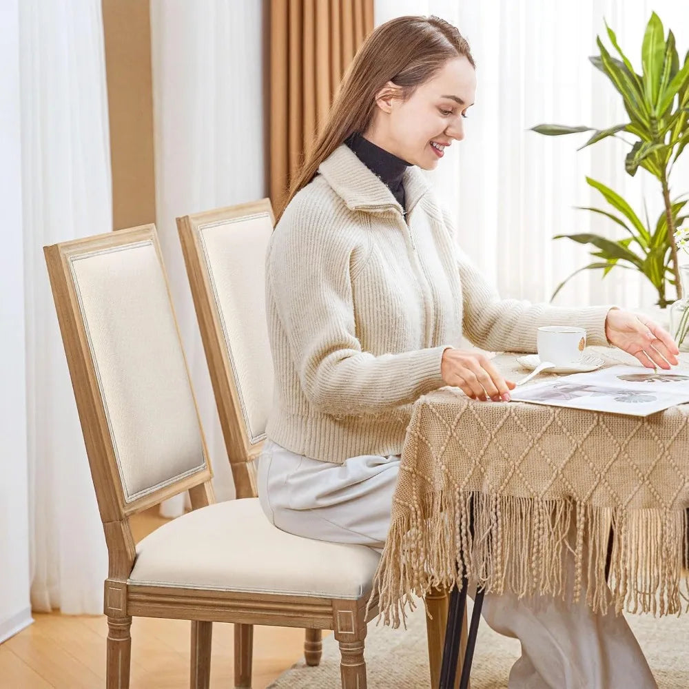 French Country Dining Chairs Set of 2 Upholstered Kitchen Living Room