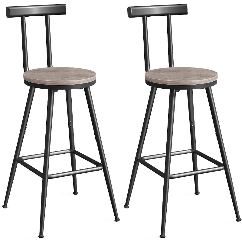 Bar Stools Set of 2 with Backrest and Footrest 26 Inch Tall Adjustable