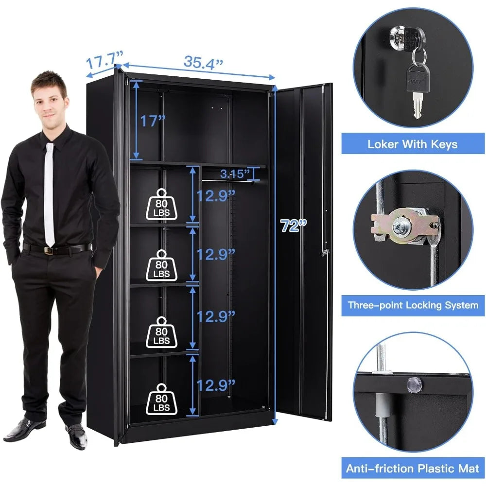 Metal Armoire Wardrobe Closet Cabinet Lockable Storage Organizer 72 Inch