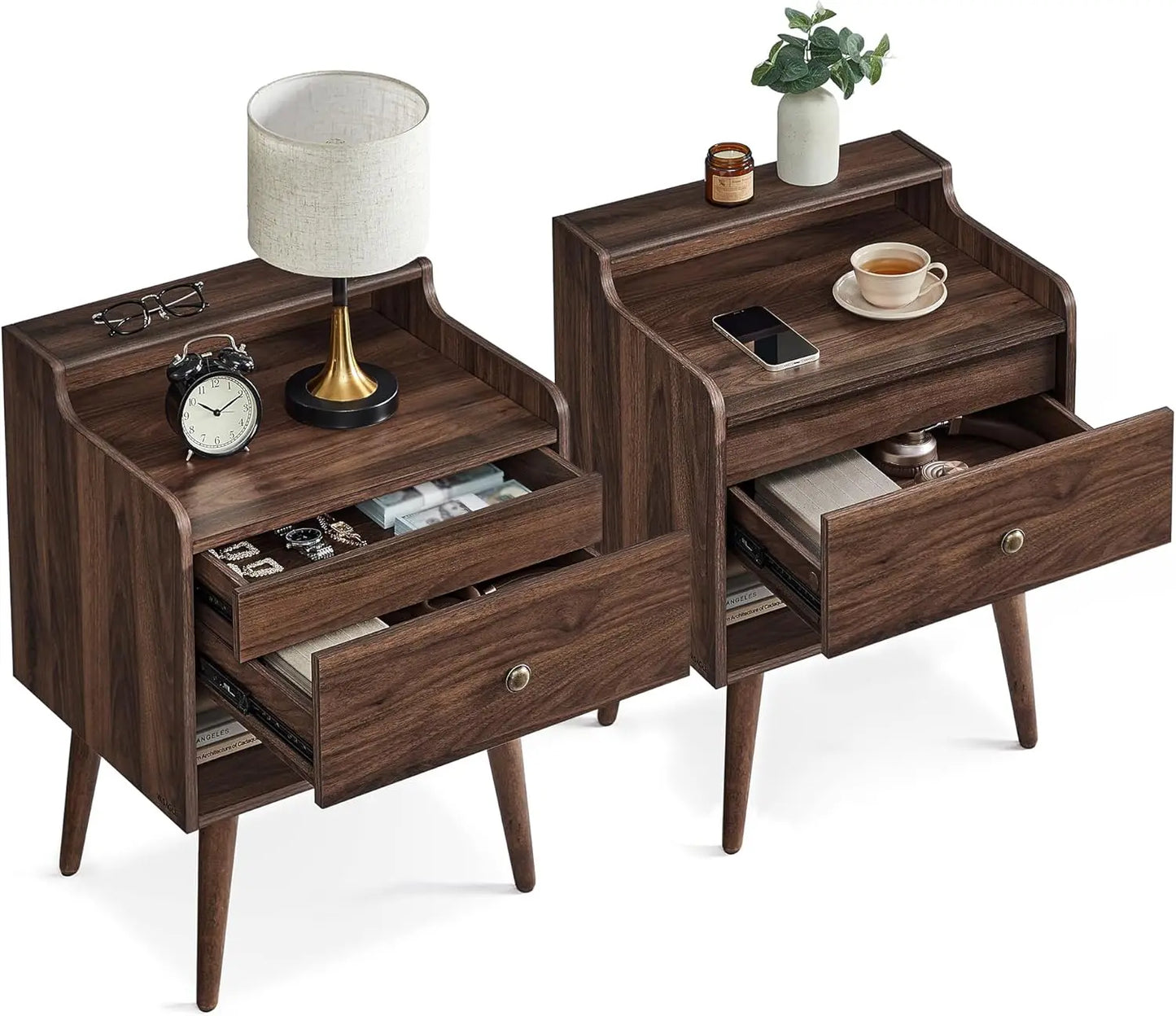 Nightstands Set of 2 Mid-Century Bedside Tables with Hidden Drawers