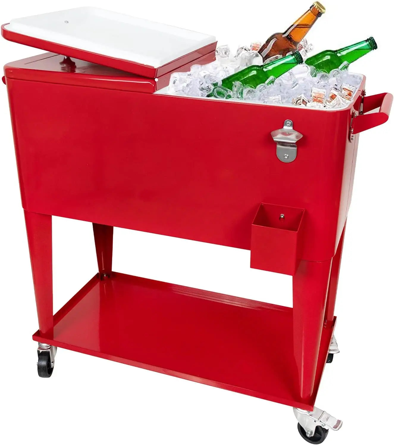 Portable Rolling Cooler Cart 80 Quart Outdoor Beverage Trolley