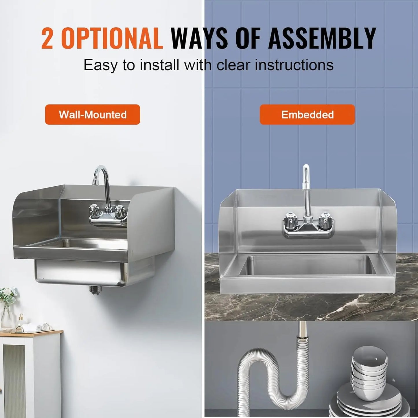 Commercial Hand Sink with Faucet NSF Stainless Steel Small Hand Washing Sink