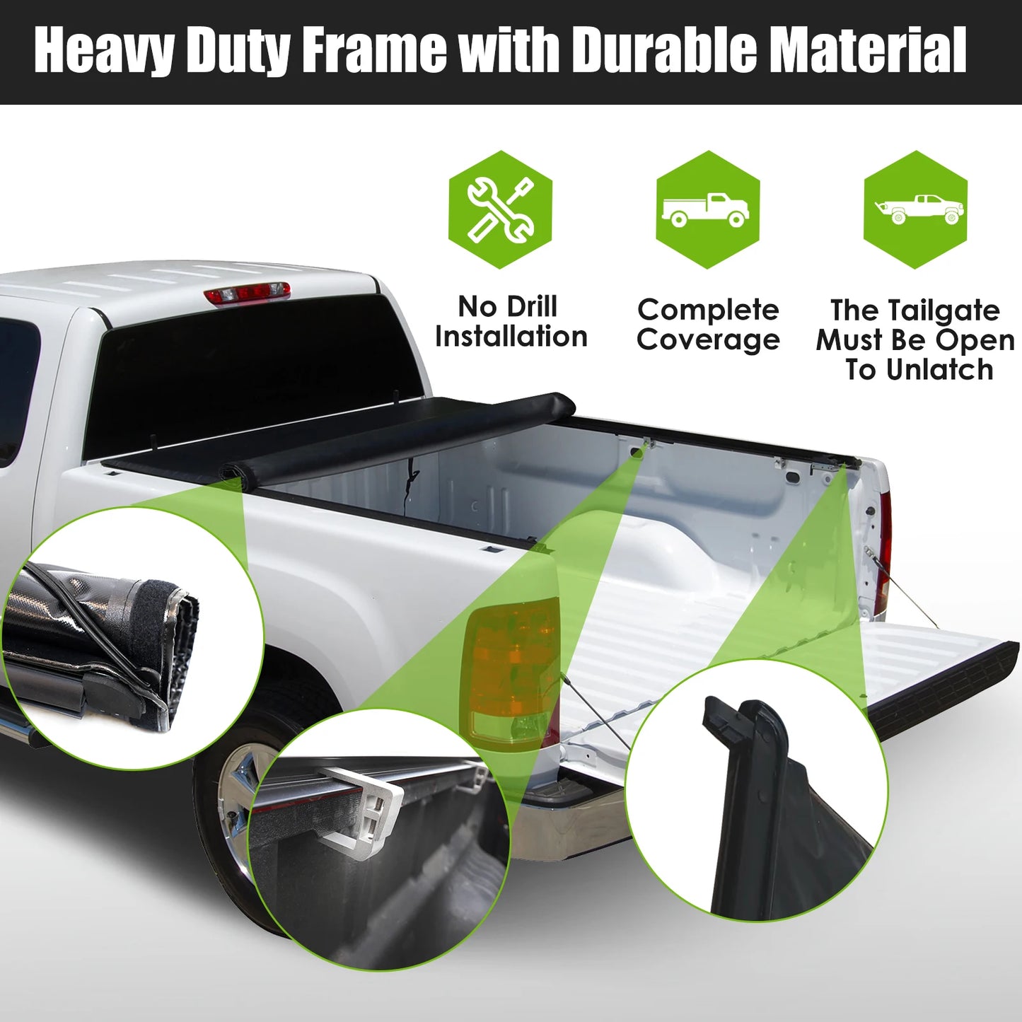 6.6FT Roll-Up Tonneau Cover Compatible with Chevy Silverado GMC Sierra