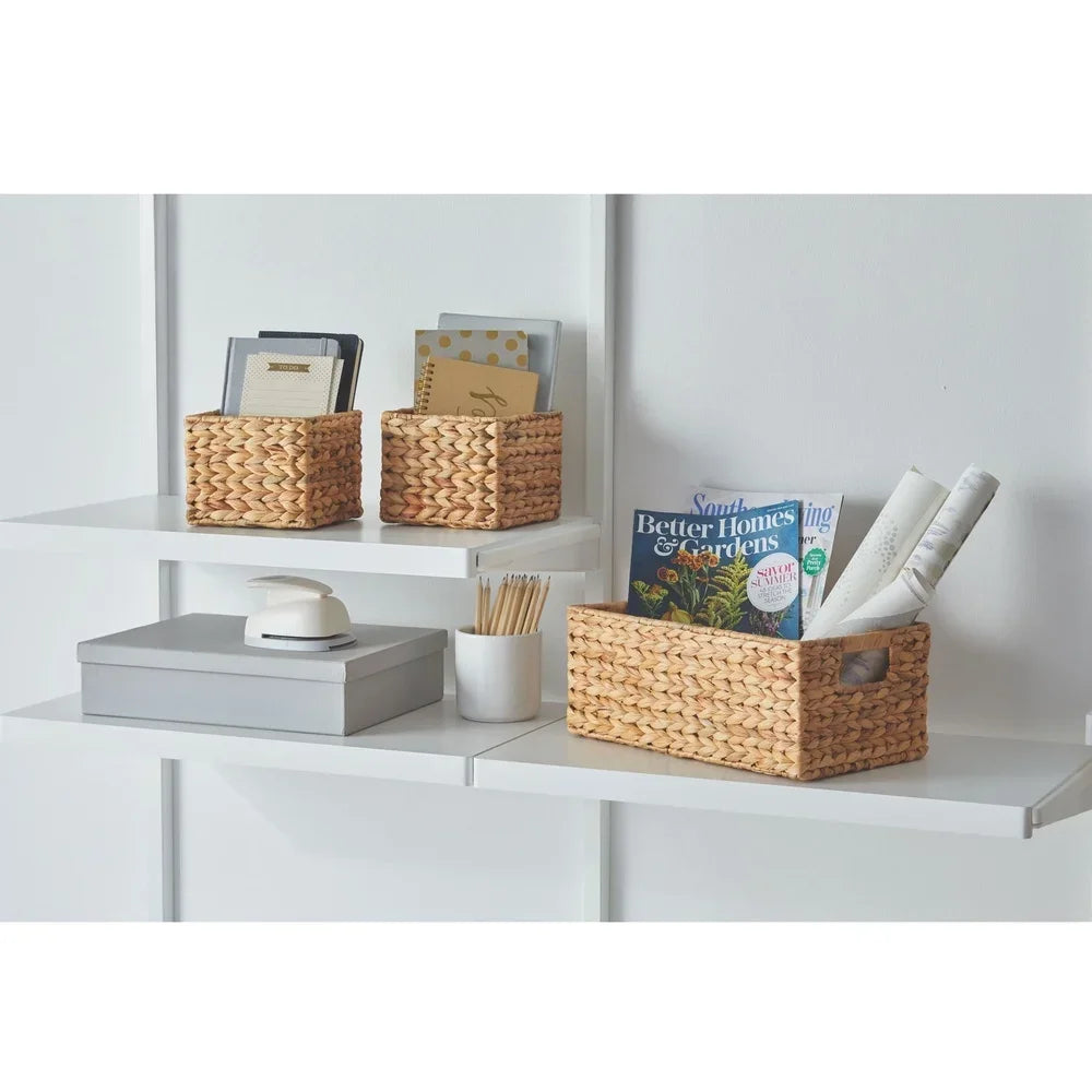 Natural Woven Water Hyacinth Storage Baskets Set of 3 Organizers