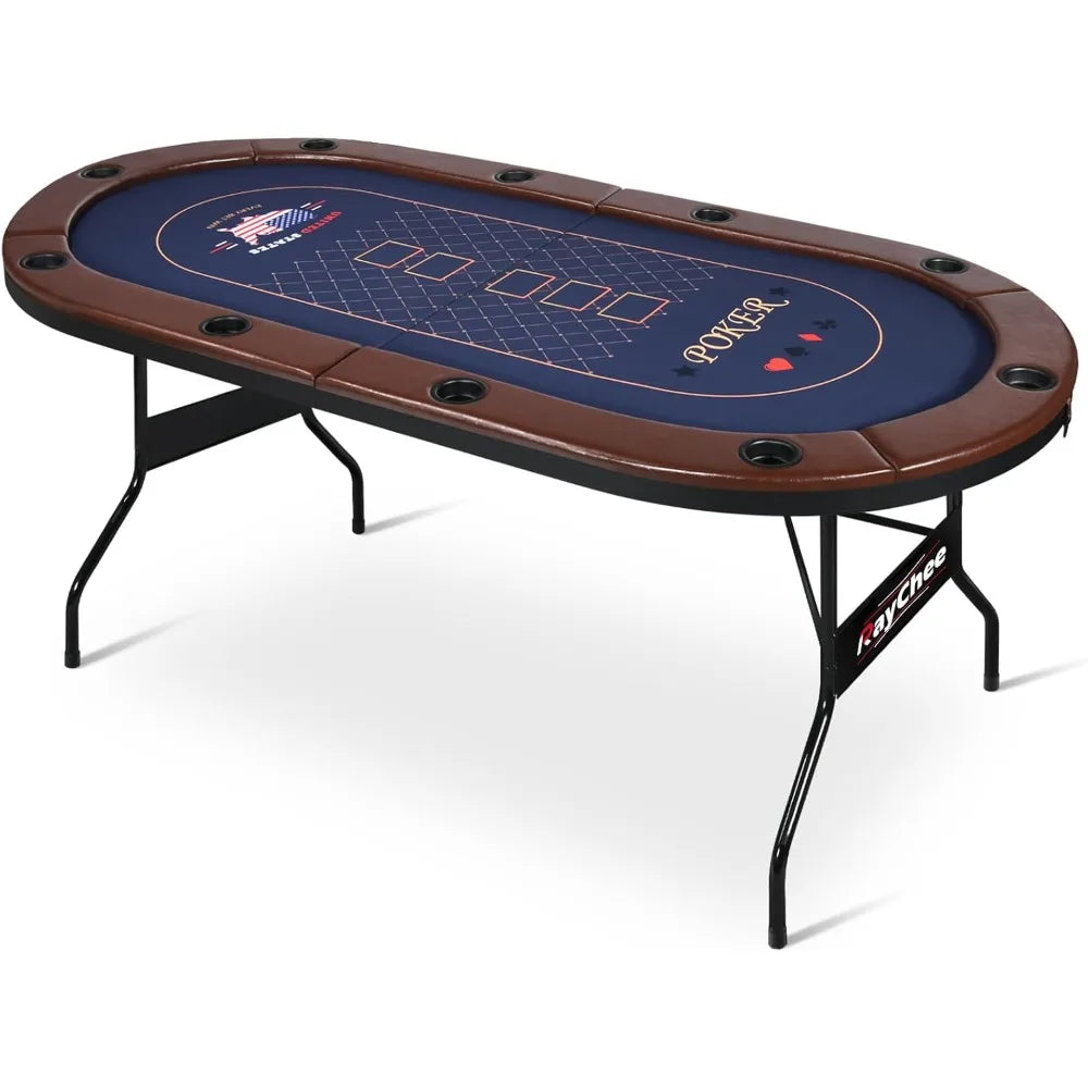 84 Inch Foldable Poker Table for 10 Players with Cup Holders and Felt