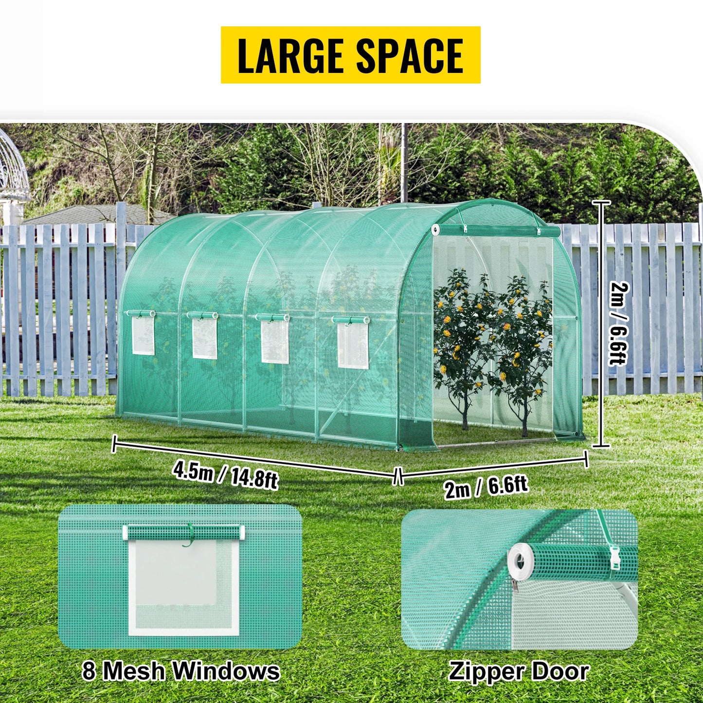 SucceBuy Walk-in Tunnel Greenhouse Galvanized Frame Waterproof Cover