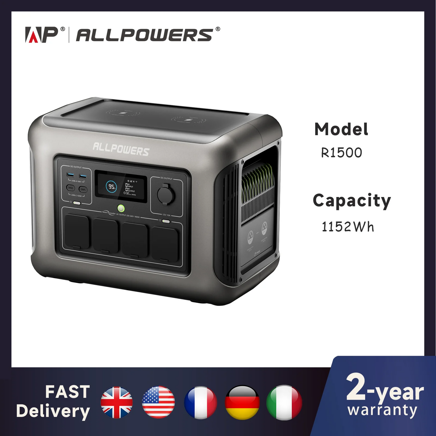 ALLPOWERS R1500 Portable Power Station 1152Wh Solar Generator 1800W