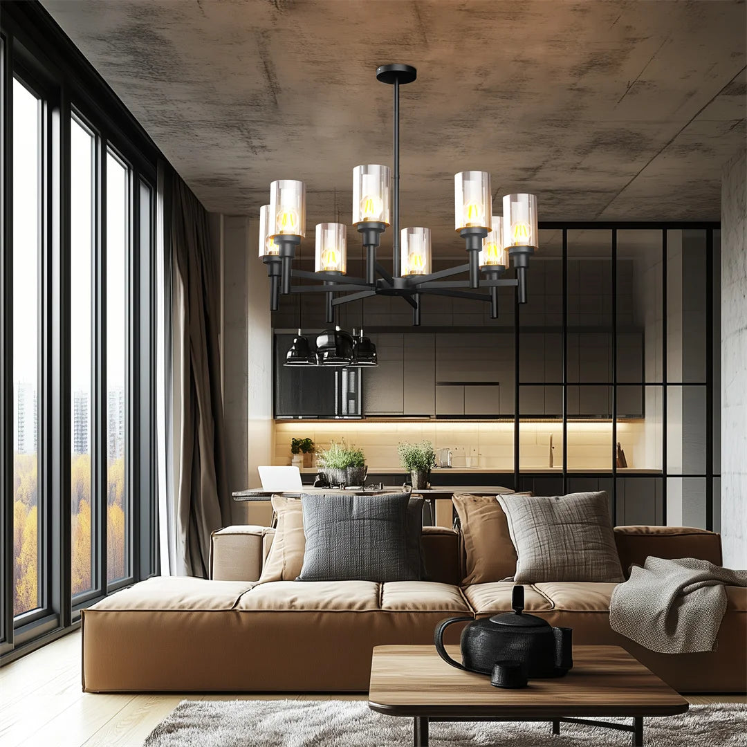 Ljustra 8-Light Industrial Ceiling Lamp Chandelier for Kitchen Dining Room